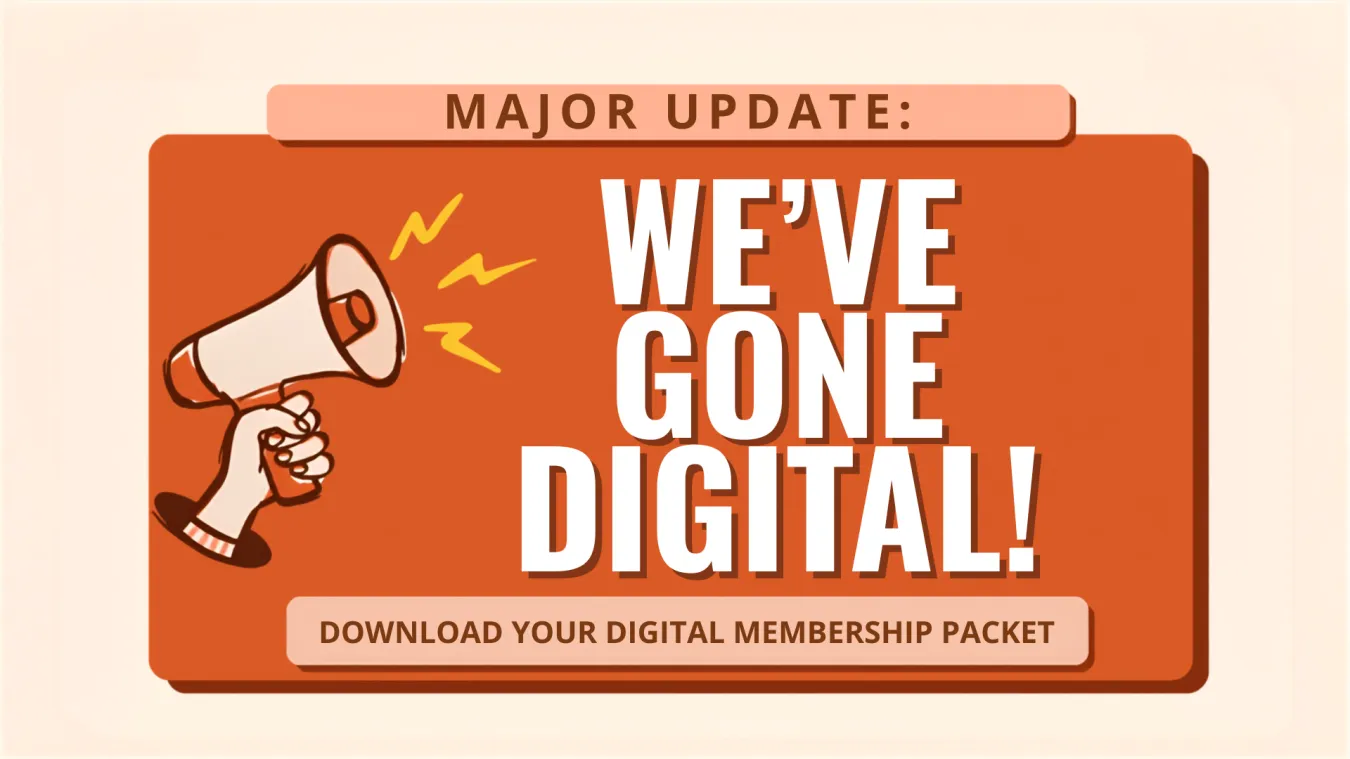 Megaphone announcement that MAE's membership packet has gone digital