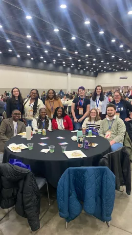 MAE Aspiring Educators, Ka'Mya Williams and Paige Hodges, join NEA Aspiring Educators for lunch, discussing strategies to ensure classroom success and advocate for equitable public education.